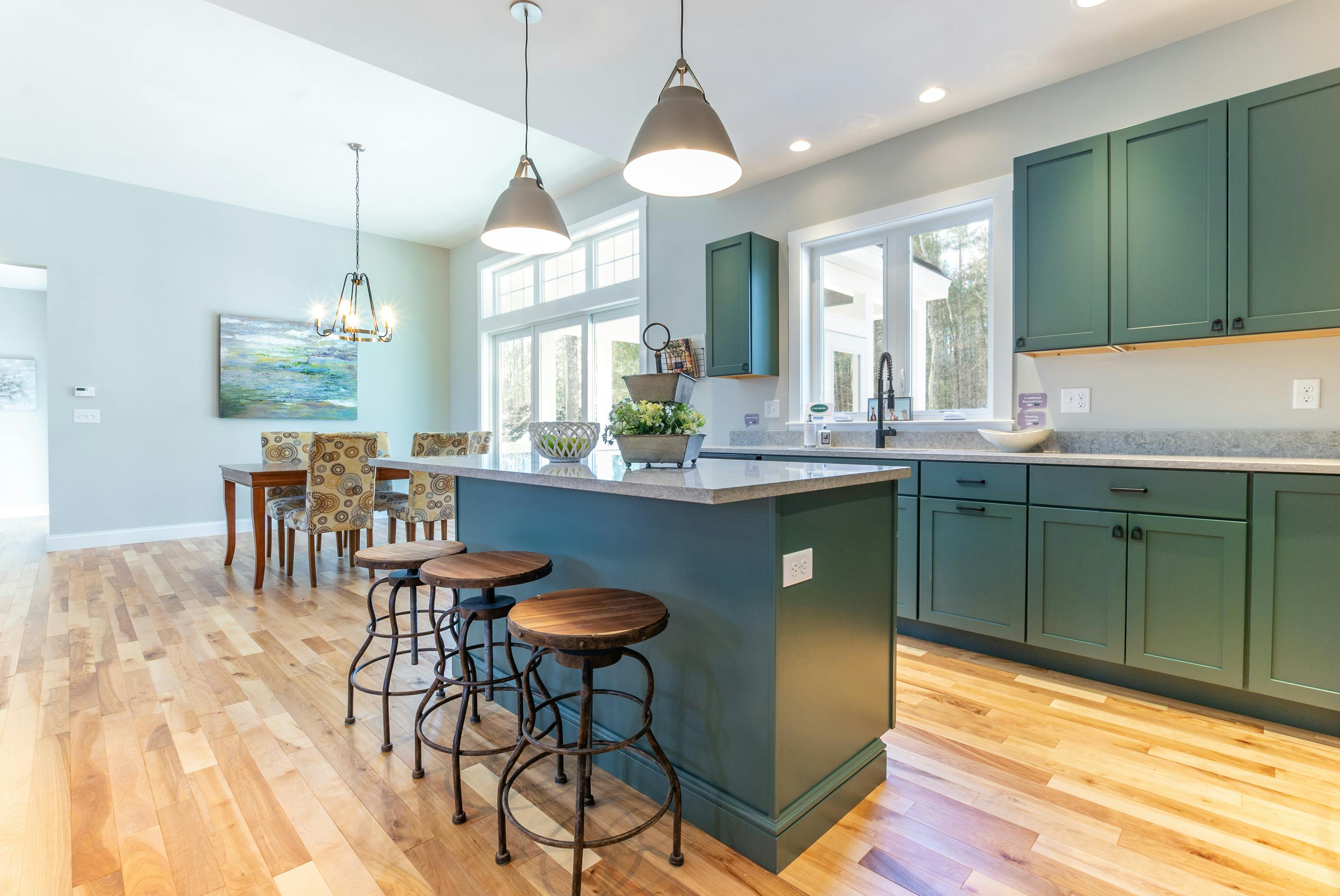 green kitchen cabinets in new home